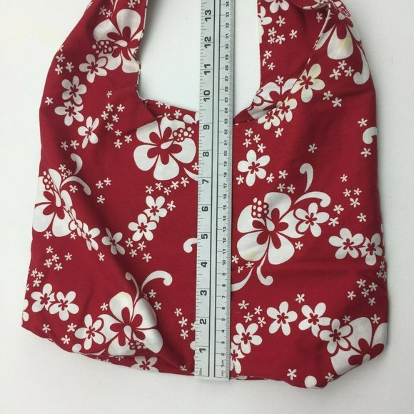 Handmade Red Hawaiian Flower Slouch Mini Tote Bag Boho Knotted Purse Scripture - Picture 9 of 9